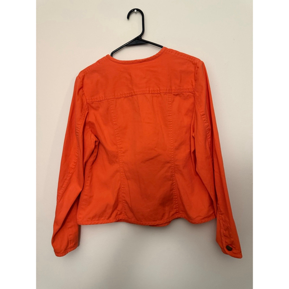 Women's Pendleton Orange Petite L Collarless Denim Jacket - Picture 3 of 3
